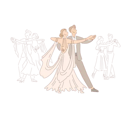 Happy couple in ballroom  Illustration