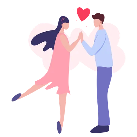 Happy couple in love holding hands Illustration