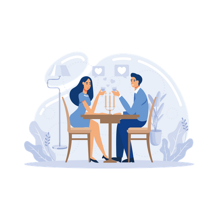 Happy couple in love on romantic date  Illustration