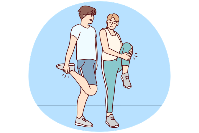 Happy couple in sportswear training together  Illustration