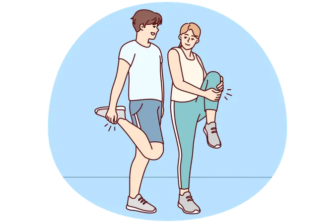 Happy couple in sportswear training together  Illustration