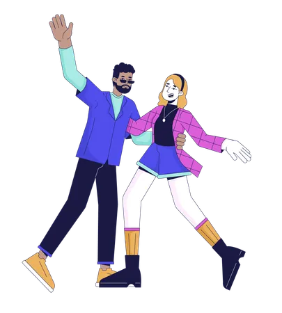Happy Couple Dancing 2 D Linear Cartoon Characters Boyfriend And Girlfriend Having Fun At Party Isolated Line Vector People White Background Romantic Date Atmosphere Color Flat Spot Illustration Illustration