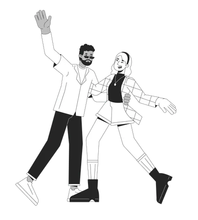 Happy Couple Dancing Black And White 2 D Line Cartoon Characters Boyfriend And Girlfriend Having Fun At Party Isolated Vector Outline People Romantic Date Monochromatic Flat Spot Illustration Illustration