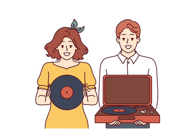 Happy couple is enjoying music at party  Illustration