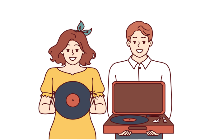 Happy couple is enjoying music at party  イラスト