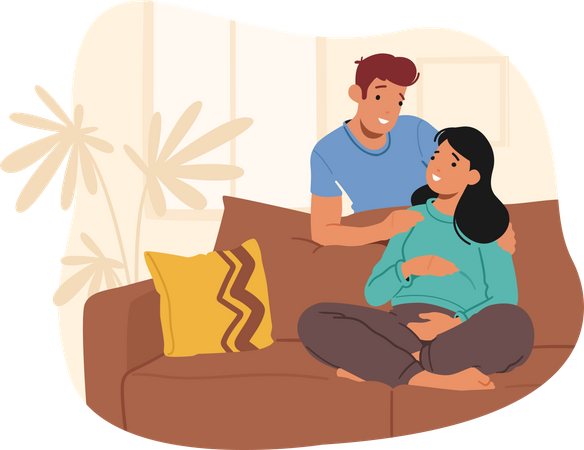 Happy Couple Prepare Become Parents  Illustration