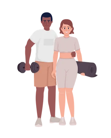 Happy Couple Ready For Training Semi Flat Color Vector Characters Editable Figures Full Body People On White Workout Simple Cartoon Style Illustration For Web Graphic Design And Animation Illustration