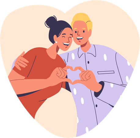 Happy Couple showing heart sign  Illustration