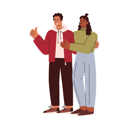 Happy couple showing thumbs up  Illustration