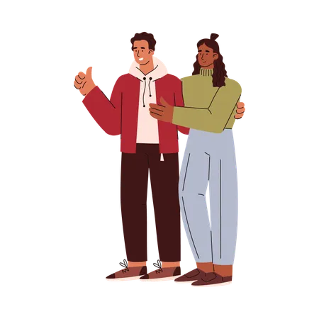 Happy couple showing thumbs up  Illustration