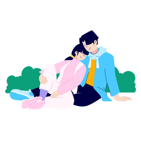 Happy couple sitting together  Illustration