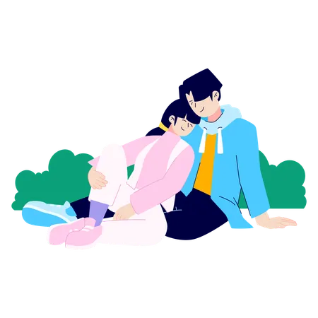 Happy couple sitting together  Illustration