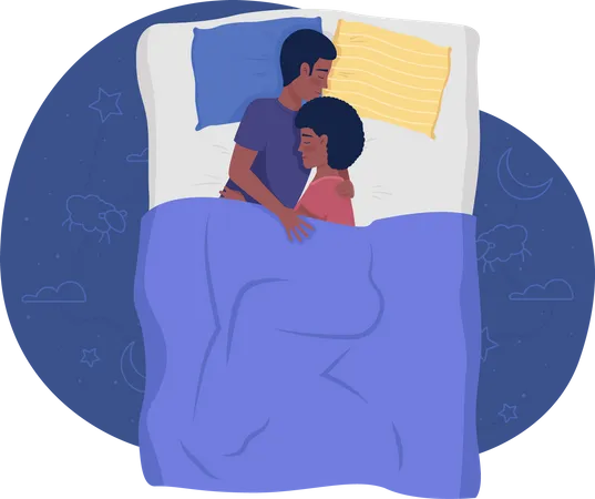 Happy couple sleeping in bed  Illustration