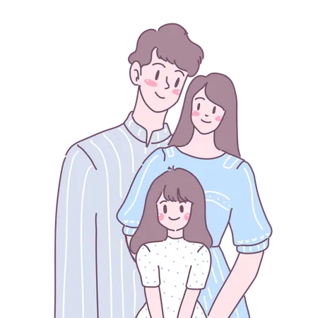 Happy Couple standing with daughter  Illustration