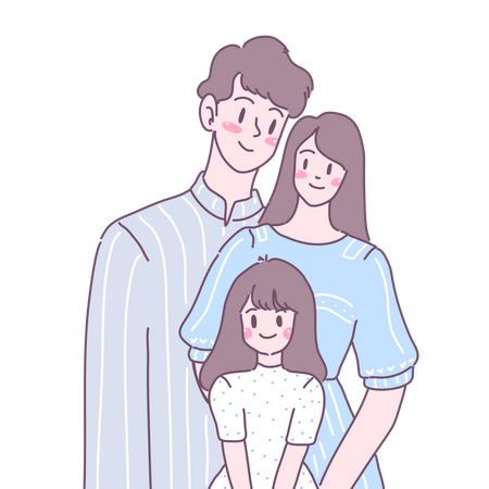 Happy Couple standing with daughter  Illustration