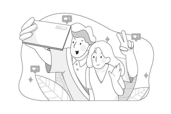 Happy couple takes a selfie during their holidays Illustration