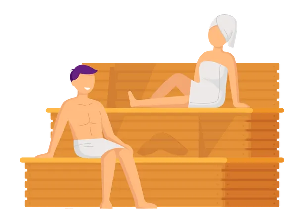 Happy Couple taking steam bath together  Illustration