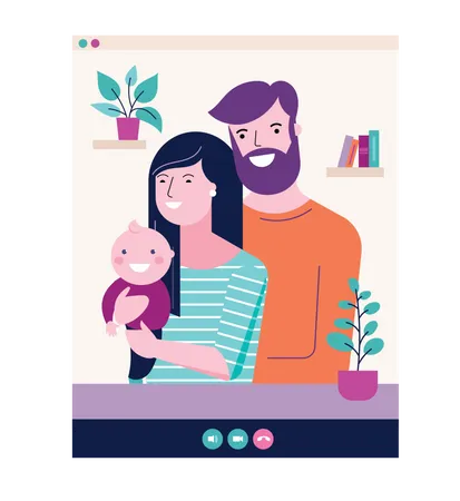 Happy couple talking on video call  Illustration
