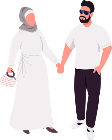 Happy couple walking and holding hands  Illustration