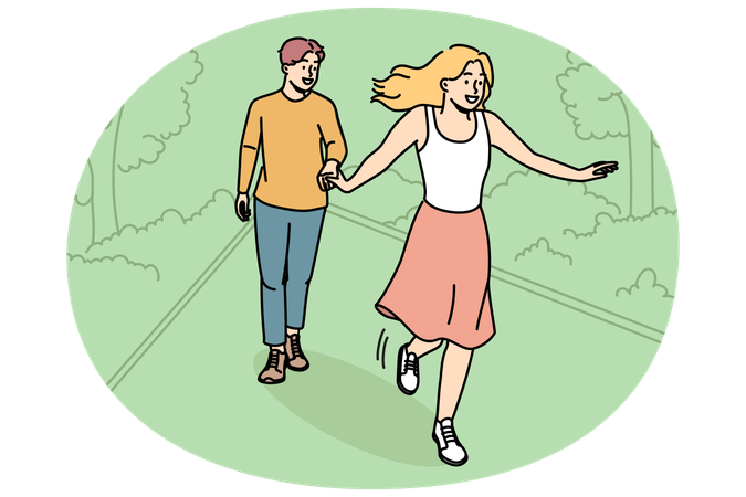 Happy couple walking in park  Illustration