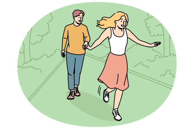 Happy couple walking in park  Illustration