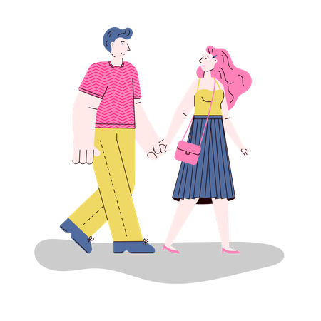 Happy couple walking together  Illustration