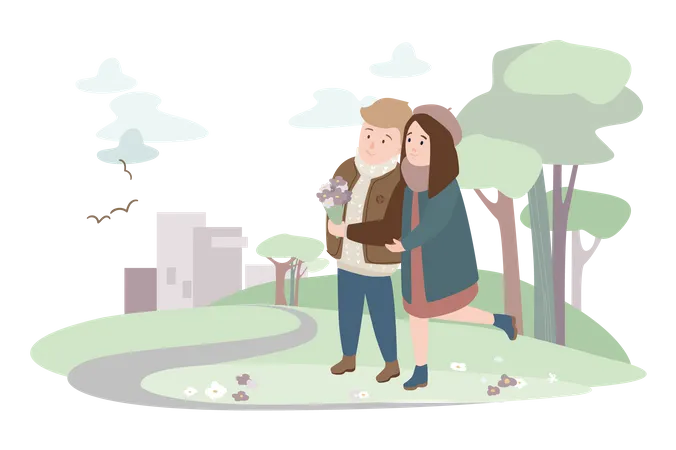 Happy couple walking together  Illustration