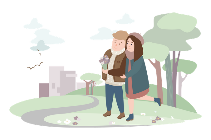 Happy couple walking together  Illustration