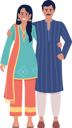 Happy couple wearing indian ethnic attires Illustration