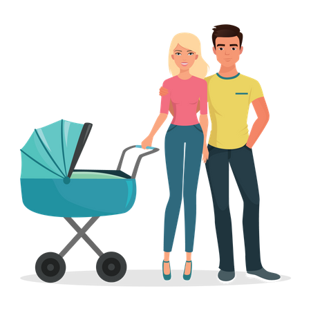 Happy couple with baby  Illustration