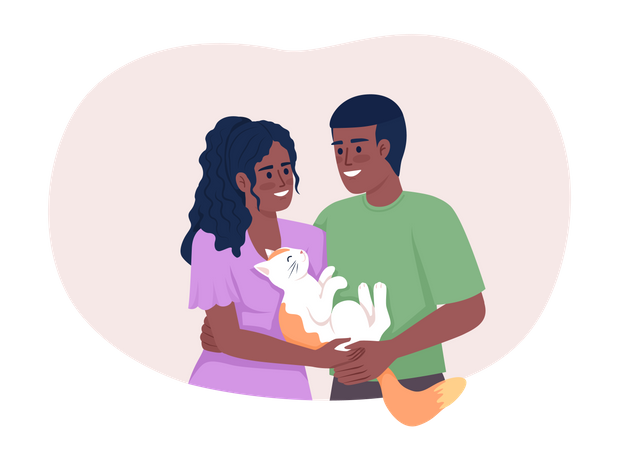 Happy couple with cat Illustration