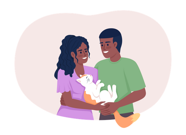 Happy couple with cat  Illustration