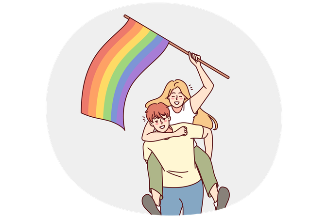 Happy couple with LGBT flag  Illustration