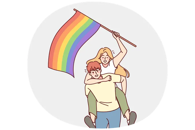 Happy couple with LGBT flag  Illustration