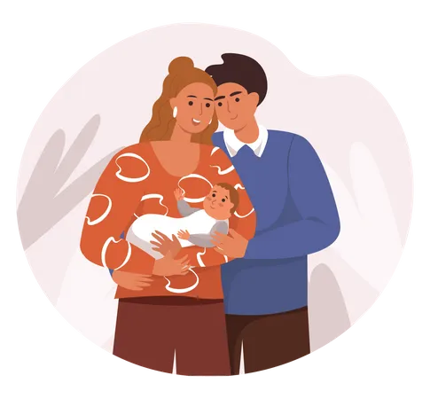 Happy couple with newborn baby  Illustration