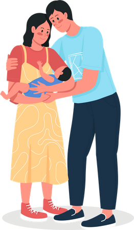 Happy couple with newborn baby  Illustration