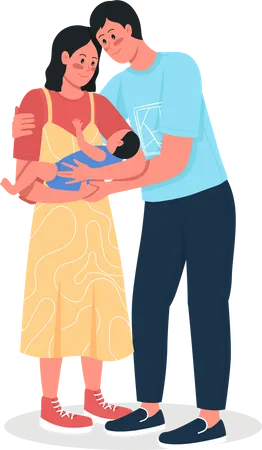 Happy couple with newborn baby  Illustration