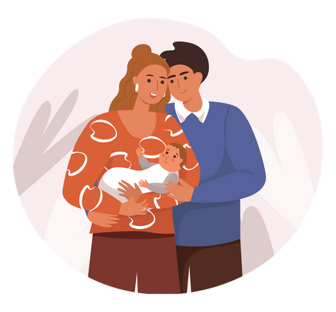Happy couple with newborn baby  イラスト