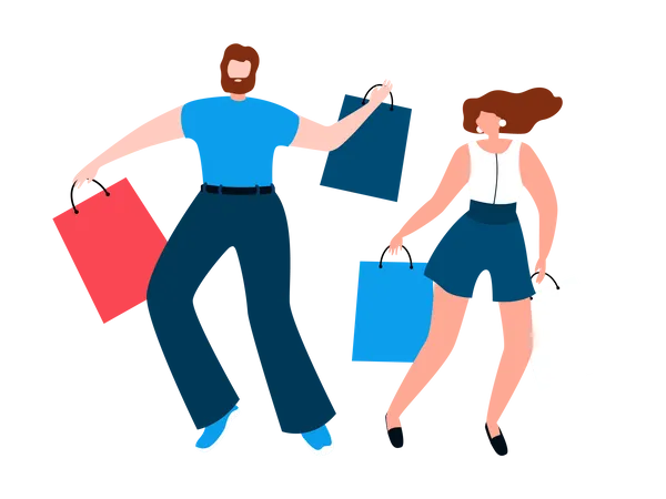 Happy couple with shopping bags Illustration