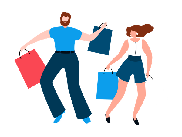 Happy couple with shopping bags  Illustration