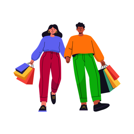 Happy Couple with Shopping Bags  Illustration