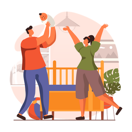 Happy couple with their baby Illustration