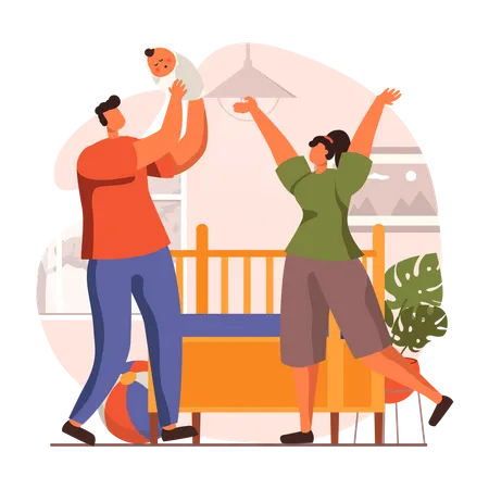 Happy couple with their baby  Illustration