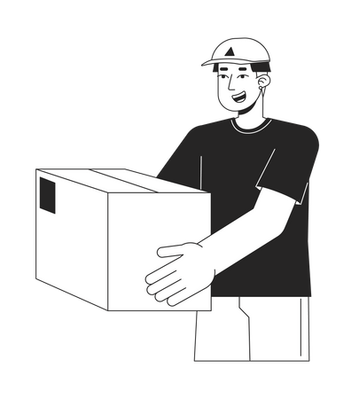 Happy courier holding package  Illustration