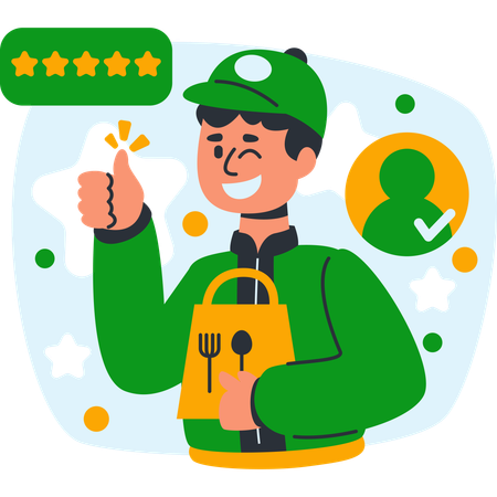 Happy Courier with Package and Thumbs Up  Illustration