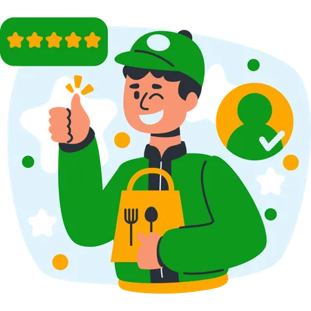 Happy Courier with Package and Thumbs Up  Illustration