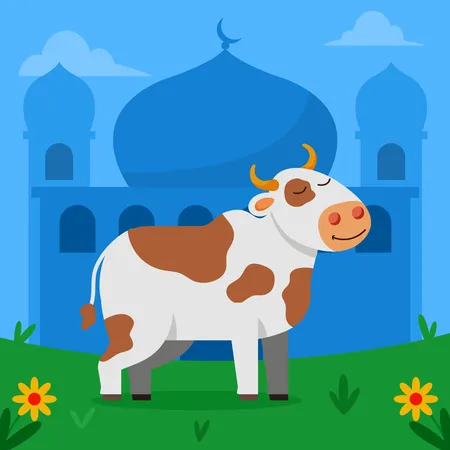 Happy cow for sacrifice on eid al adha day  Illustration