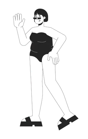 Happy curvy woman in swimsuit  Illustration