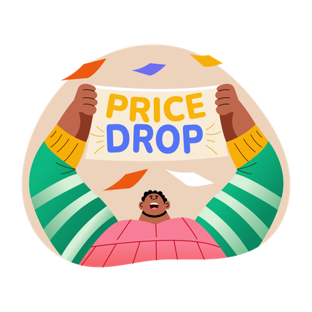 Happy customer at price drop of goods  Illustration