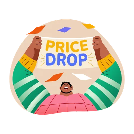 Happy customer at price drop of goods  Illustration